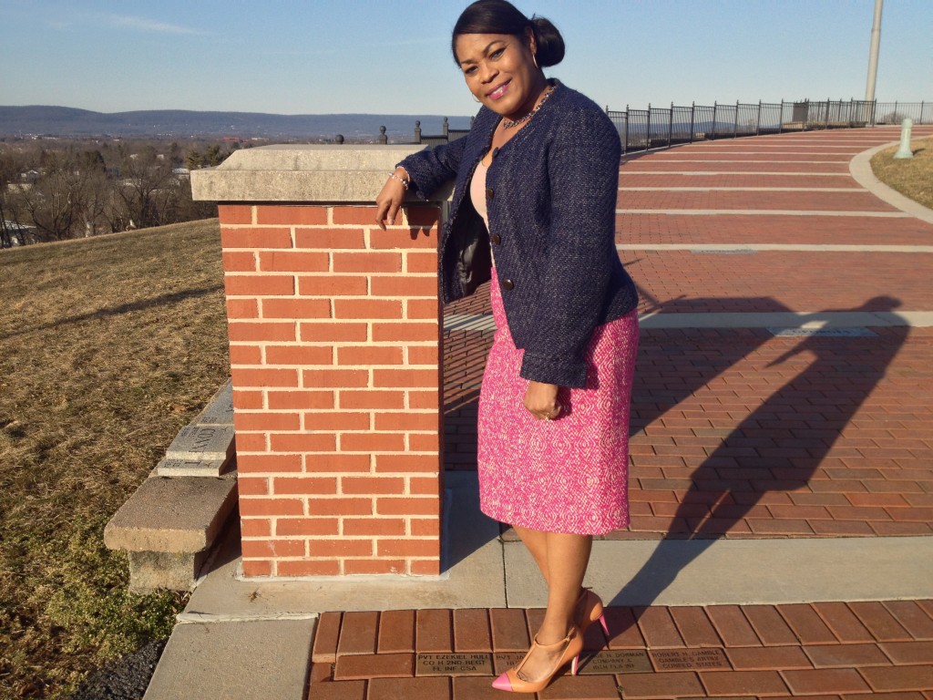 Wearing-J.Crew-Tweed-Pencil-Skirt-Tweed-blazer-two-tone-t-strap-pumps-Eugenia-Hargrove-Age-of-Grace-1