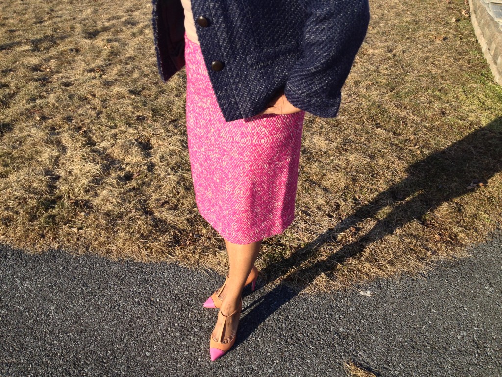 Wearing-J.Crew-Tweed-Pencil-Skirt-Tweed-blazer-two-tone-t-strap-pumps-Eugenia-Hargrove-Age-of-Grace-2