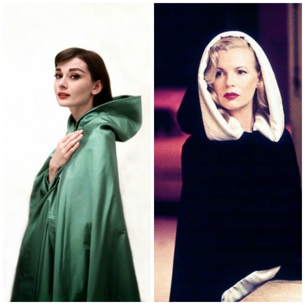 Hooded cloaks/capes: Audrey Hepburn in "Funny Face" and Kim Basinger in "LA Confidential"