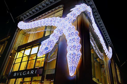 Luxury Jeweler Bvglari Building with Giant LED Snake