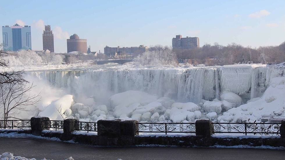 A view of the Niagara Falls frozen over due to the extreme cold weather, Ontario, Canada, 1/9/2014. photo credit: Seyit Aydogan/Anadolu Agency/GettyImages)