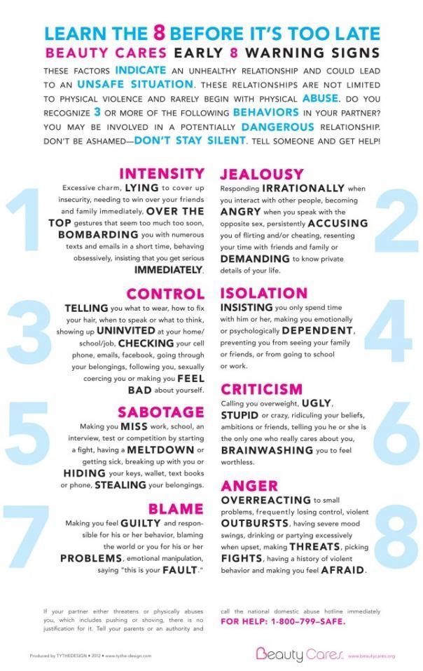Learn the early 8 warning signs of Domestic Violence Image credit: BeautyCares.org