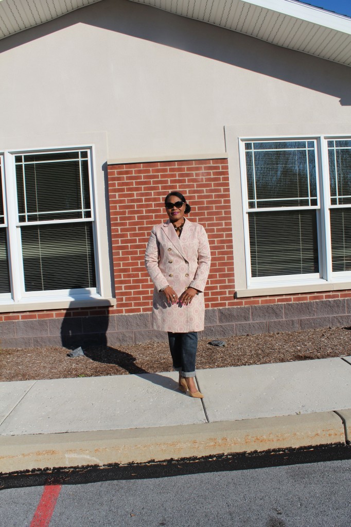 Wearing old Chaiken long jacket, J.Crew Factory Matchstick jeans with Kate Spade Licorice side camel pimps
