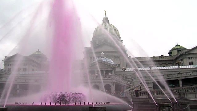 Fountain at State Capital Complex in Harrisburg, Breast Cancer Awareness