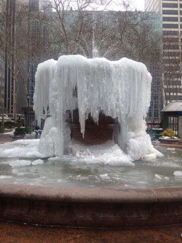 Frozen fountain at Bryant Park in NYC