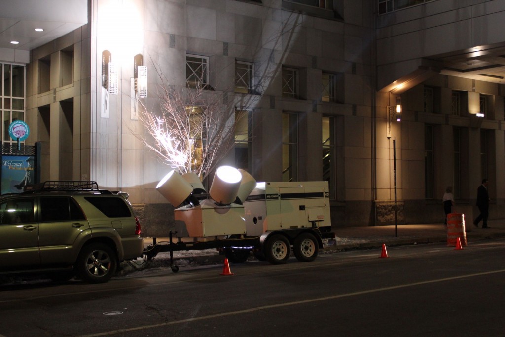 Outside the Pennsylvania Convention Center in Philadelphia, the night of the preview party for the Philadelphia Flower Show.