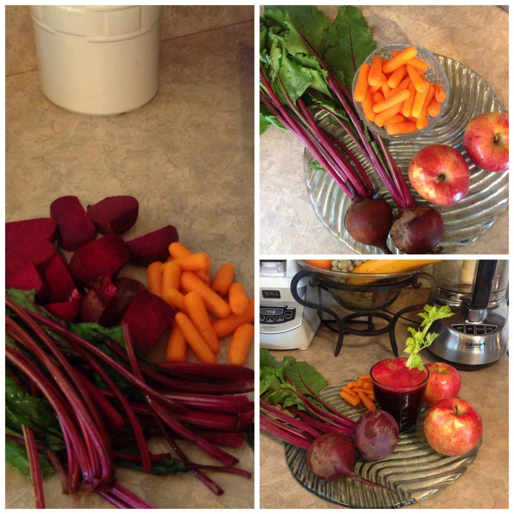 Photo from my kitchen: juicing beets, beet roots, gala apples and baby carrots for healthy nutritious drink,