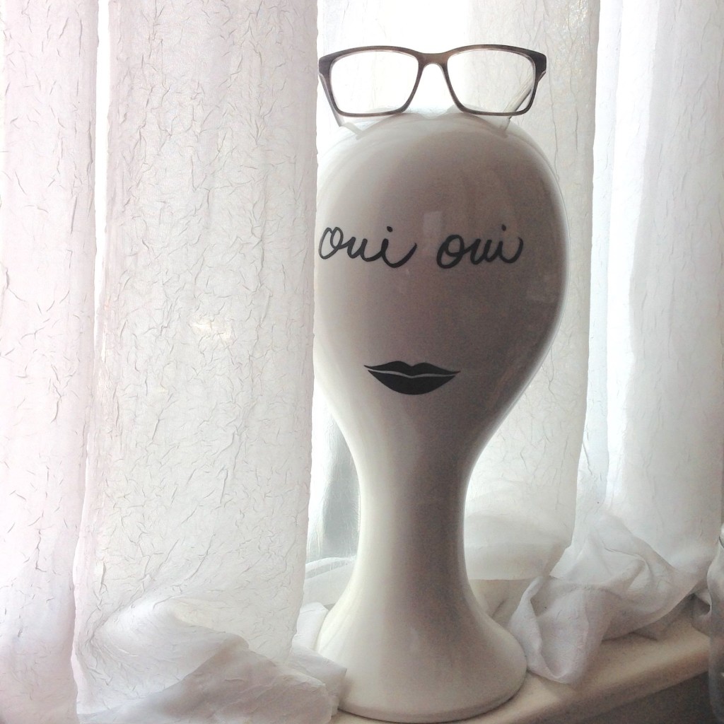 #SeeSummerBetter Warby Parker Nash greystone eyeglass frames on Jonathan Adler Oui Oui Madame Head Form (creative prop from my daughter ChanningintheCIty.nyc apartment