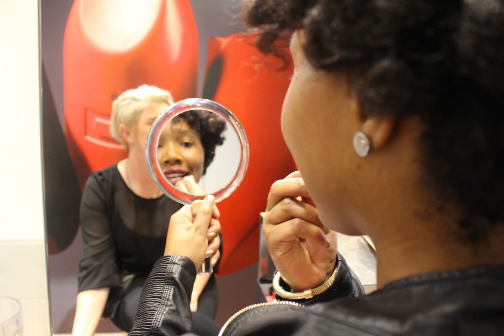 Future bride, Yasmein checking her custom made lip selection.