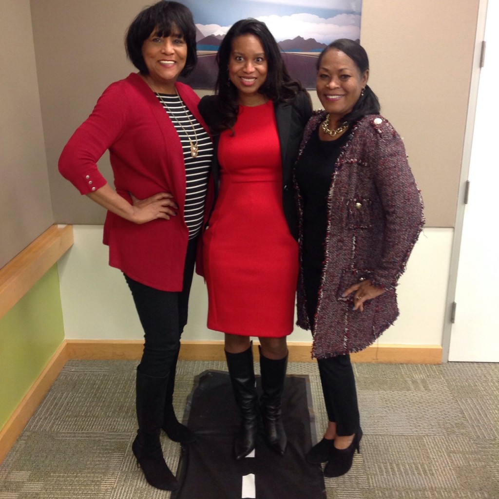 National Wear Red Day, February 5, 2016 at AstraZeneca Pharmaceuticals Regional Meeting in Wilmington, Delaware with BFF Cynthia and Commercial Business Director, Rita Johnson-Greene
