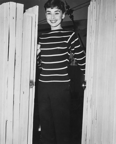 Breton Stripe is Synonymous With Parisian Chic. Audrey Hepburn wearing Sonia Rykiel Breton Stripe top.