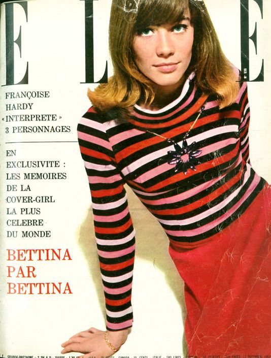 Breton Stripe is Synonymous With Parisian Chic. French Actress Francoise Hardy models a striped Sonia Rykiel top on the cover of the December 13, 1966 edition of Elle Magazine.