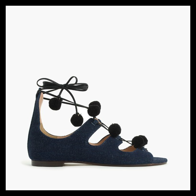 Denim Pom Pom Sandals