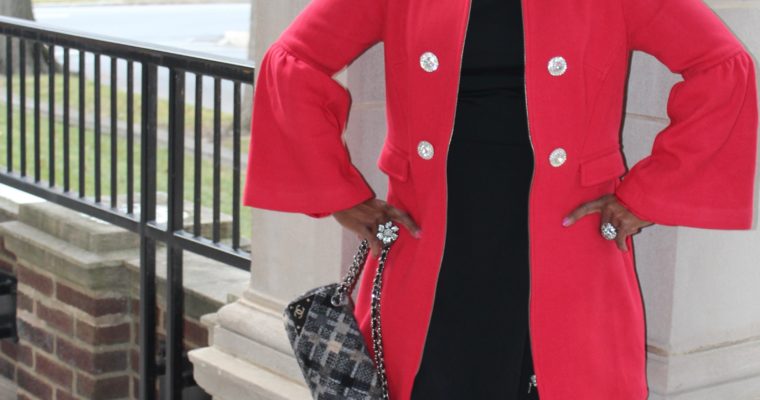 Birabiro Jewelry Trunk SHow; Macy's INC International Concepts Embellished Button Ponte Red Coat; Merry & Bright