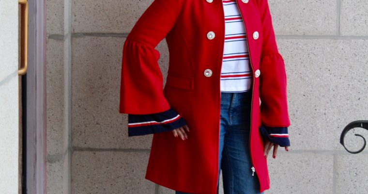 Do you Know the Health of your Heart? INC International Concepts Red Coat; ASOS Top with Oversized Sleeve in Cutout Stripe; Sol Sana Alicia Polka Dot Snake Print Leather White Bootie