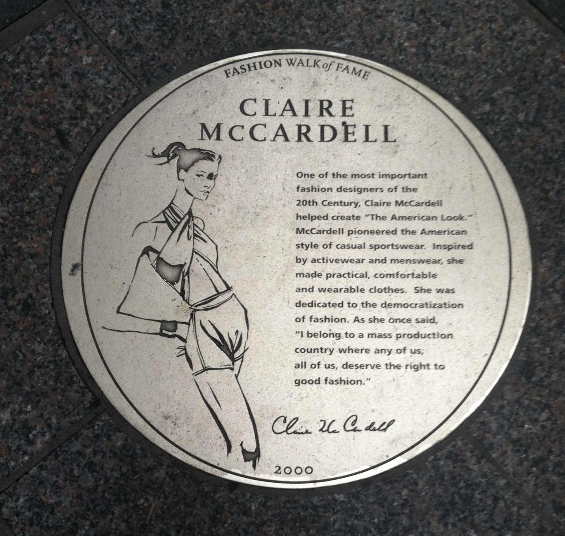 NYC Fashion Walk of Fame Claire Mc Cardell Plaque