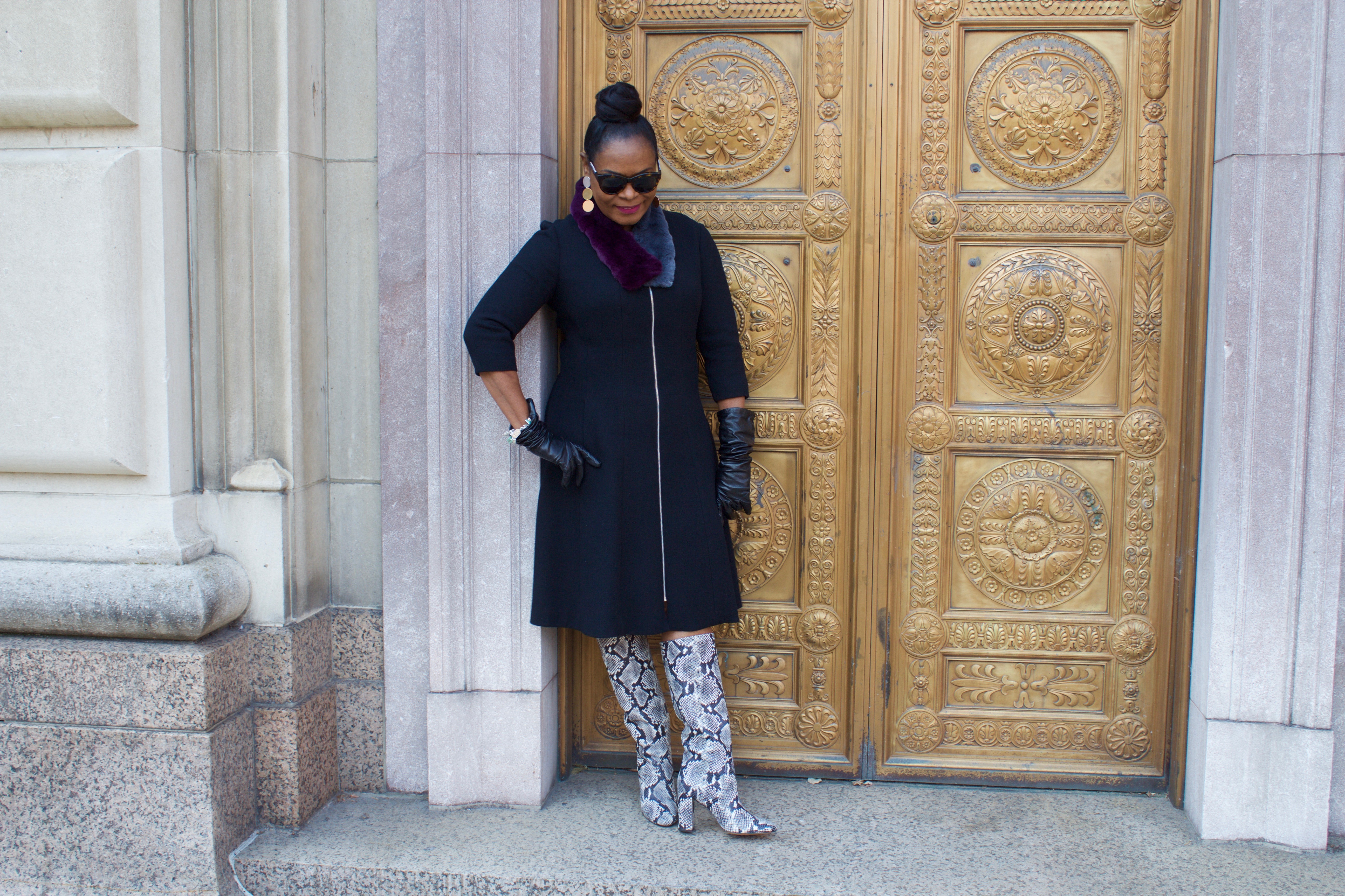 Verizon Building Gold Door on Downtown Harrisburg, PA; J.Crew Tall-Heel Boot in Faux Snakeskin; Python Tall Boots