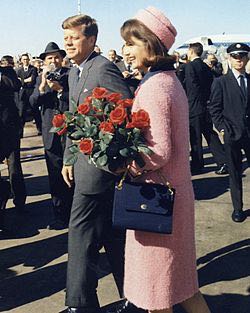 President John F. Kennedy and First Lady Jackie Kennedy arrive at Love FIeld in Dallas, Texas, on November 22, 1963.