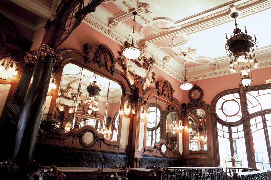 Inside photo of the Majestic Cafe in Porto, Portugal.