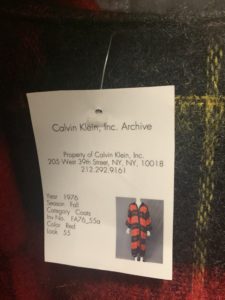 Ticket to Identify Calvin Klein Garment at PVH Archives