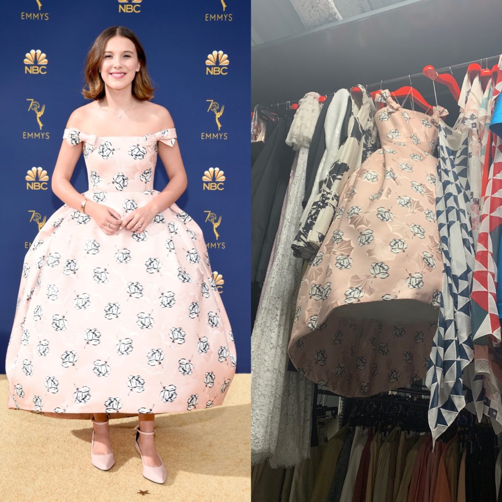 Actress Millie Bobby Brown wearing Calvin Klein By Appointment gown at 2018 Emmys.