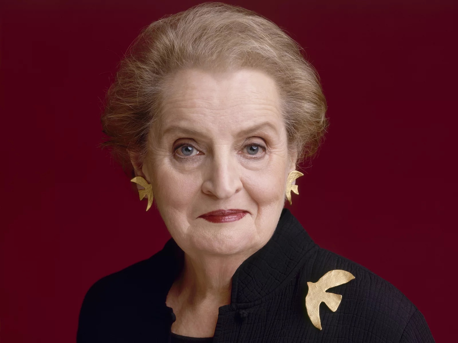 Former Secretary of State, Madeline Albright wearing a Brooch