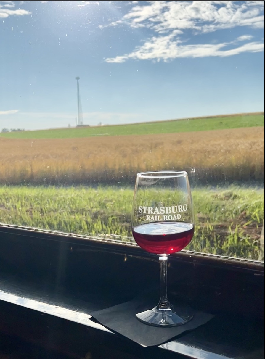 Waltz Vineyards Wine on board the wine & cheese train ride at the Strasburg Railroad