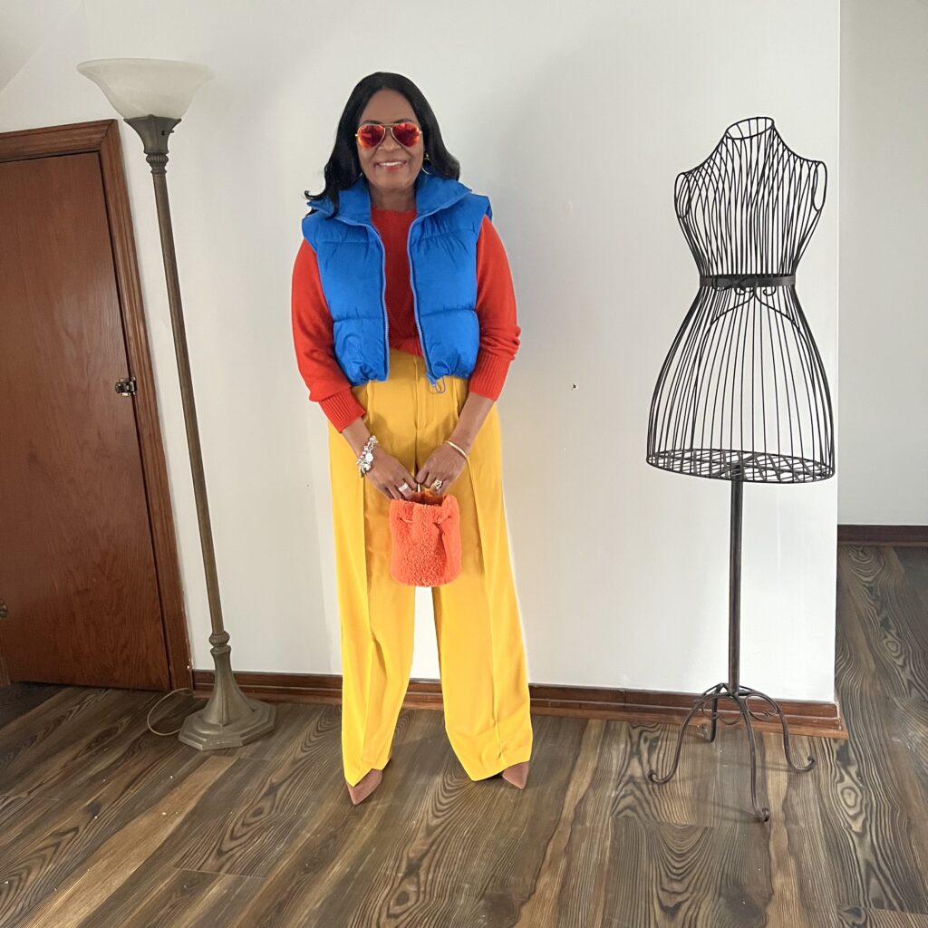 Amazon Vibrant Color Puffer Vest outfit of the day this gloomy winter day.