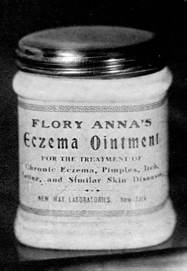 Flory Anna's Eczema Ointment by New Way Laboratories owned by Estée Lauder's Uncle and chemist, John Stoltz.