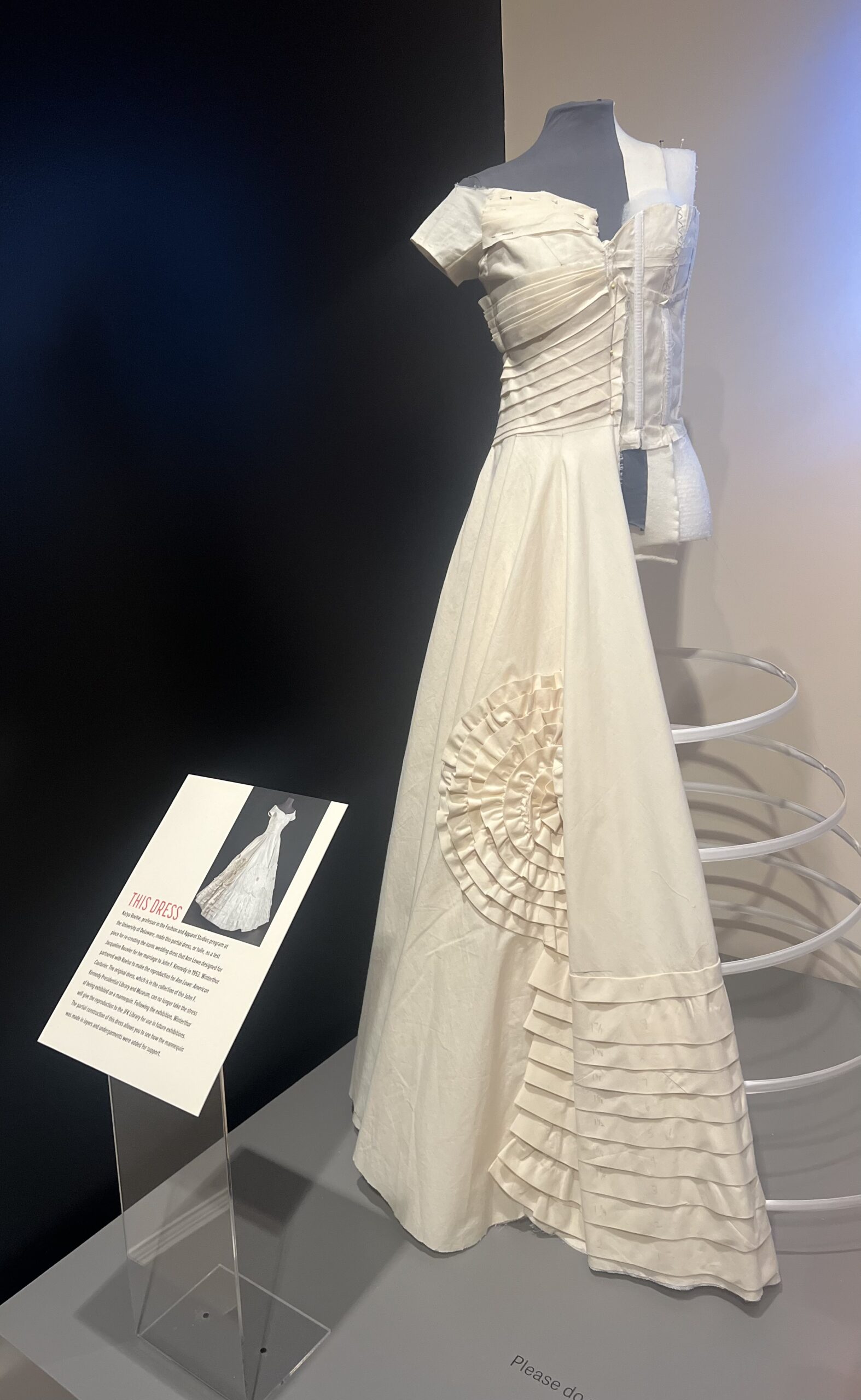 Katya Roelse, professor at the University of Delaware made this partial dress (Jackie Kennedy Wedding dress) on display at the Ann Lowe exhibit at Winterthur