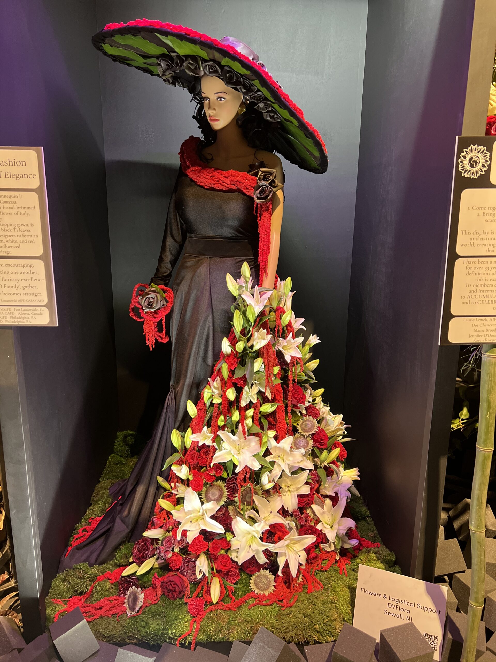 The Contessa fresh floral mannequin by Janet Black, Fort Lauderdale at the 2024 Philly Flower Show