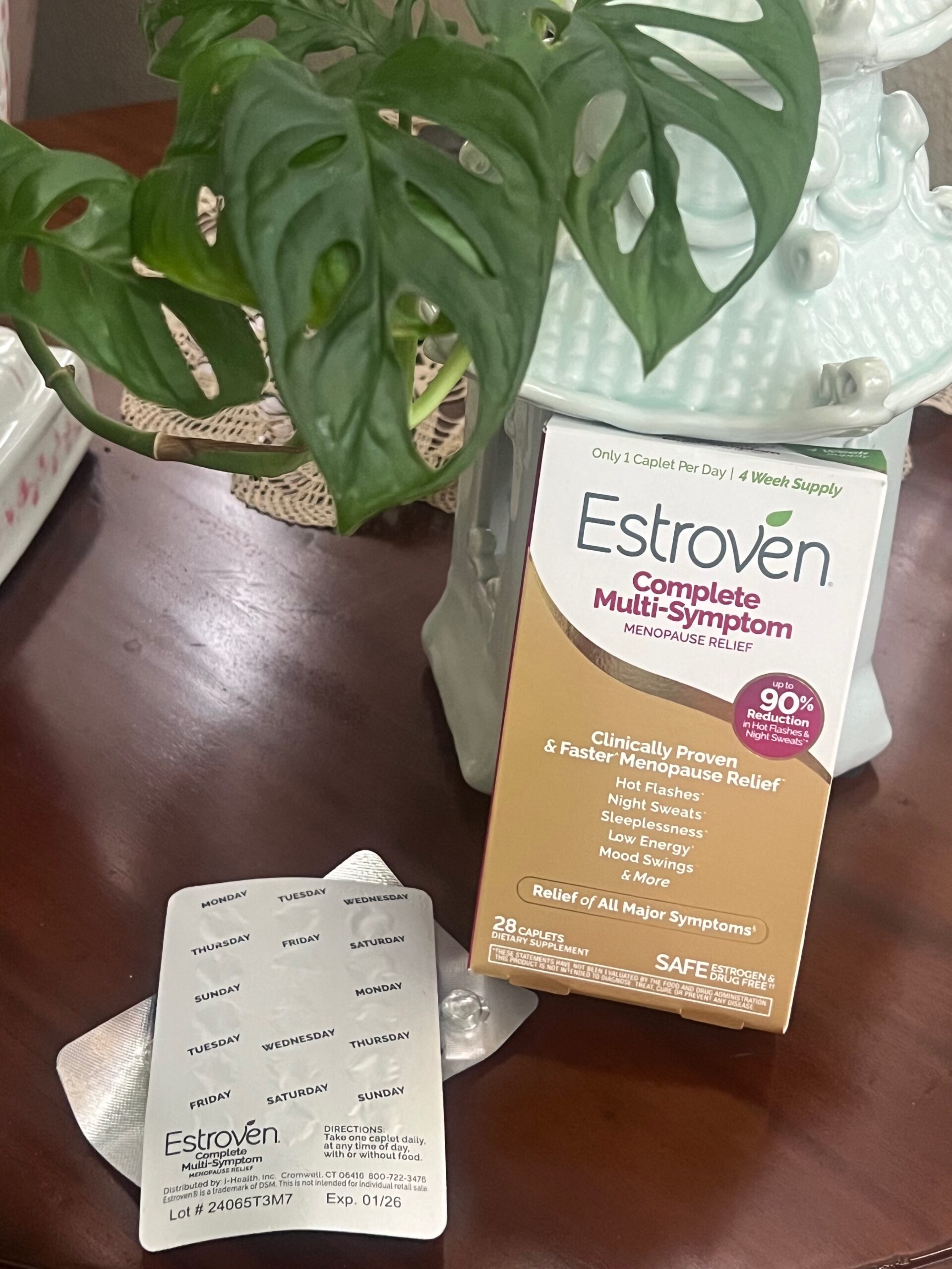 Estroven®️ Complete Multi-Symptom Menopause Relief blister pack showing days of the week